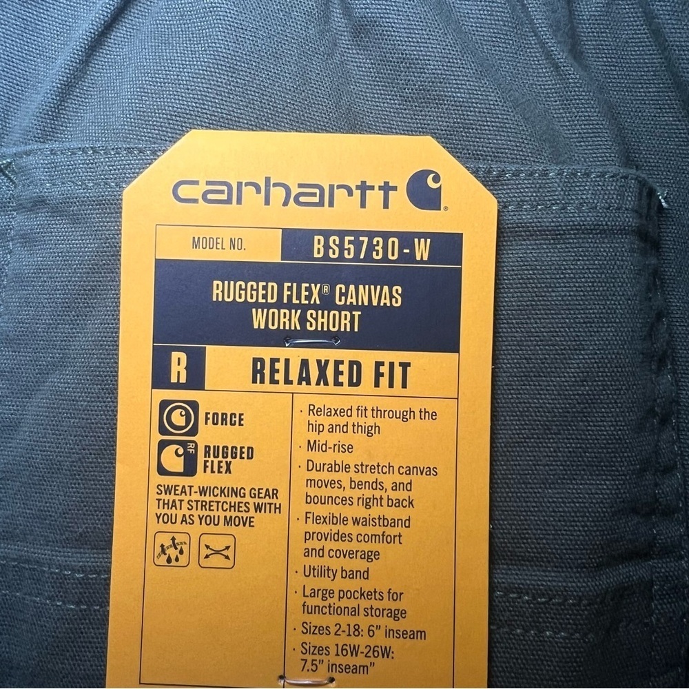 NWT Carhartt Women’s Rugged Flex Canvas Work Short Relaxed Fit Basil - Picture 3 of 15